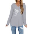 thumbnail image 4 of Xuanfei Women Dandelion Print Cross Chest V Neck Long Sleeve T-Shirt, 4 of 6