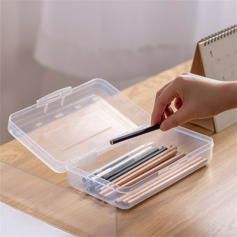 Shengxiny Plastic Hard Pencil Case School Supplies Clearance with Snap-tight Lid Clear Pencil Pouch for Office Supplies Storage Organizer Box, Size