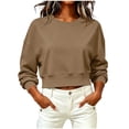 thumbnail image 5 of Meichang Cropped Sweatshirt for Women Plain Crewneck Sweatshirts Fall Long Sleeve Drop Shoulder Pullover Tops Khaki XL, 5 of 8