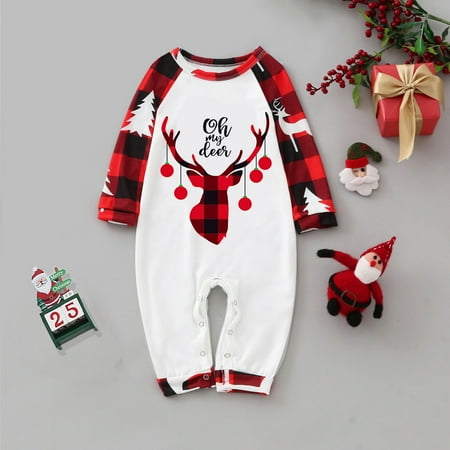 

NEGJ Merry Christmas Cute Prints Romper Family Clothes Baby Long Sleeve Jumpsuit