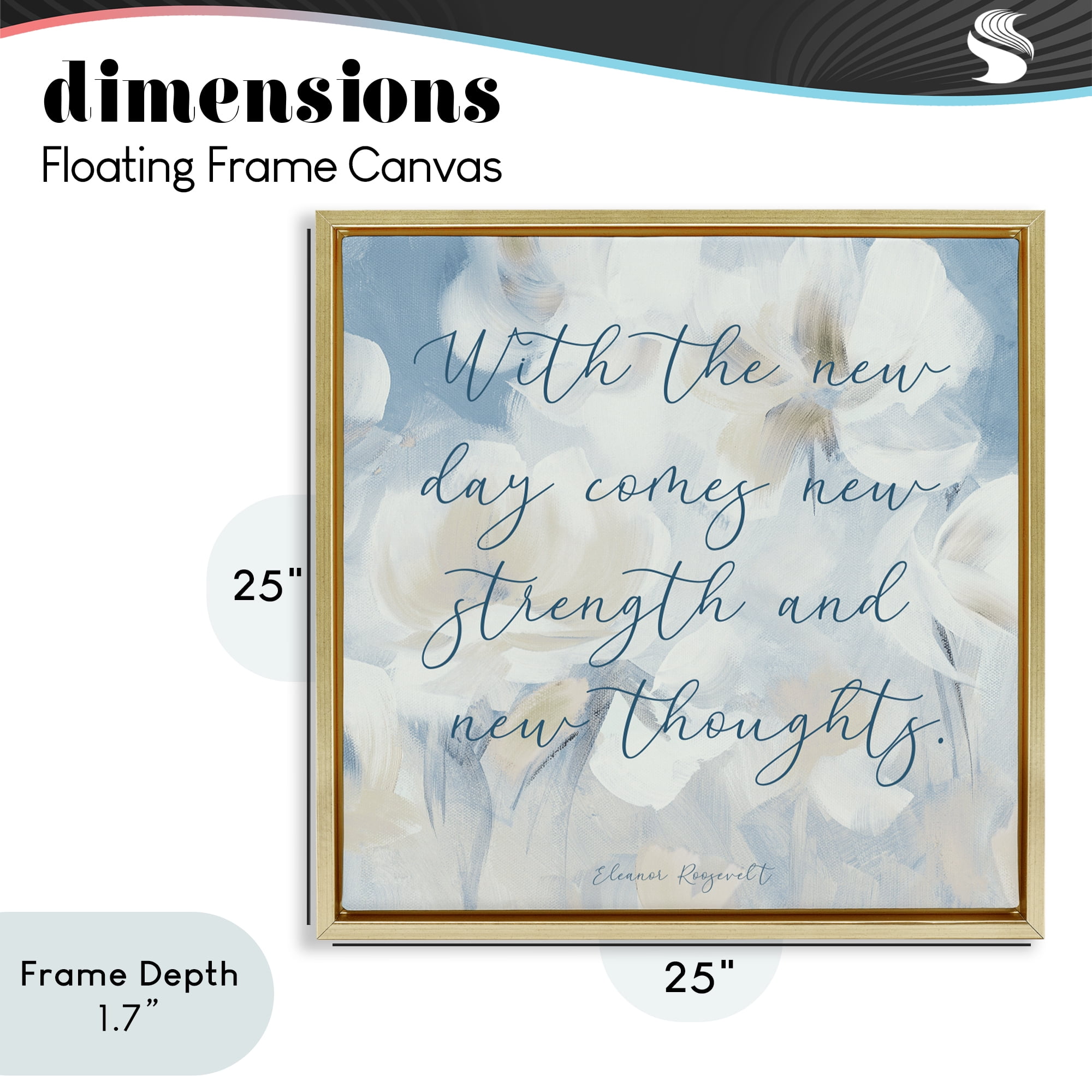 Stupell Industries Strength & New Thoughts Quote Gold Framed Floater Canvas Wall Art, design by Lanie Loreth