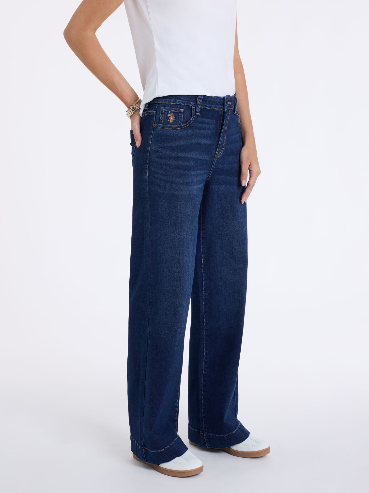 U.S. Polo Assn. Women's High Rise Relaxed Knit Denim Wide Leg Jeans