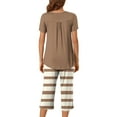 thumbnail image 7 of successthop Women's Summer Pajamas Capri Lightweight Plus Size Striped Short Sleeve Button 2 Piece Loungewear S Khaki, 7 of 7