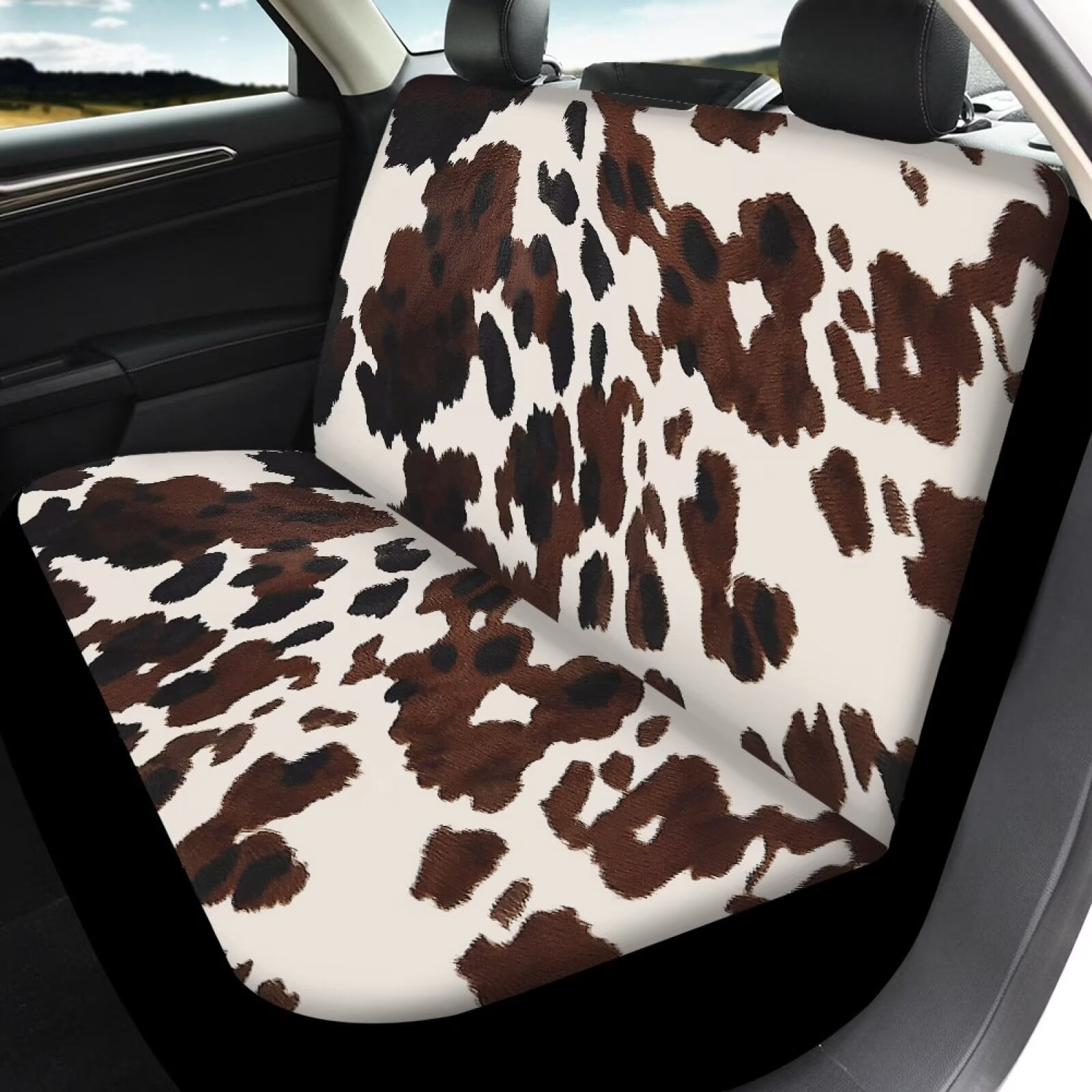 Pzuqiu Brown Cow Car Seat Covers Full Set Lightweight Front and Rear Seat Cover Set Breathable Car Seat Covers Front Seats Back Seats Easy to Install Universal Fit Most Cars Sedans Trucks