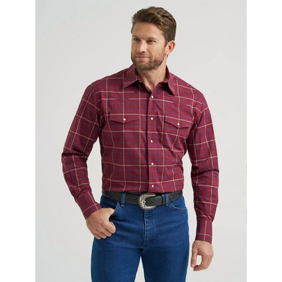 Wrangler Mens Burgundy Wrinkle Resist Shirt