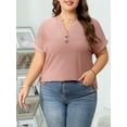 thumbnail image 2 of Cuteduck Womens Plus Size Short Sleeve Henley V-Neck Button Top Lace Textured Blouse 1X-5X, 2 of 7