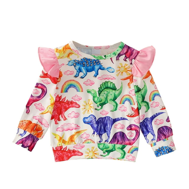 Sudadera Para Niños Pequeños Ropa Para Niñas Bebés Jersey De Manga Voladora Estampado De Dinosaurio Tops Blusa Multicolor Odeerbi LM103-9624