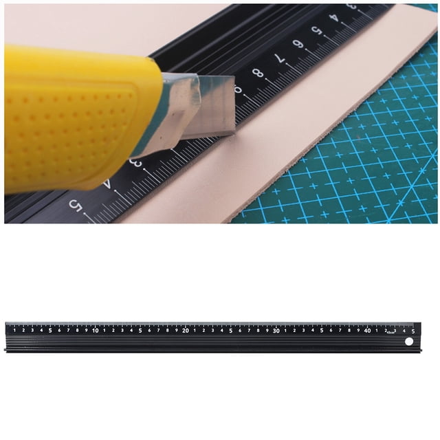 L Type Metal Ruler Aluminum Alloy Measuring Tool with Rubber Strip and Protective Plate for Length Measurement Straight Line Cutting DIY Home Use