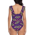 thumbnail image 6 of Yiaed Carnival Masks and Beads Print Women's Ruffled One Piece Swimsuit V Neck Swimwear Slimming Monokini for Woman-Small, 6 of 8
