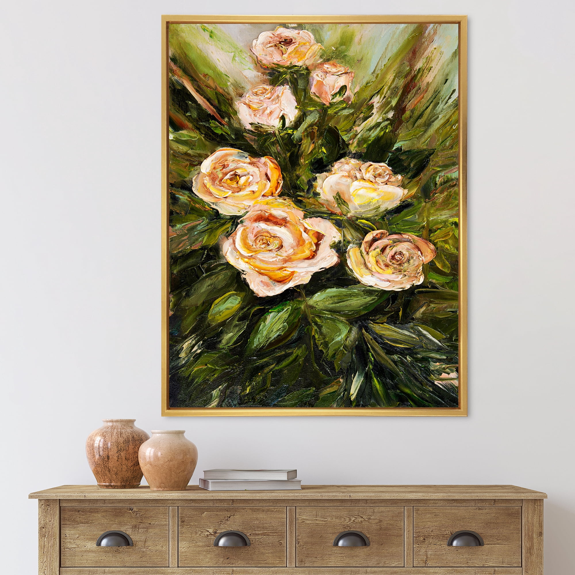 Designart 'Abstract Four VIntage Pink Roses' Traditional Framed Canvas Wall Art Print