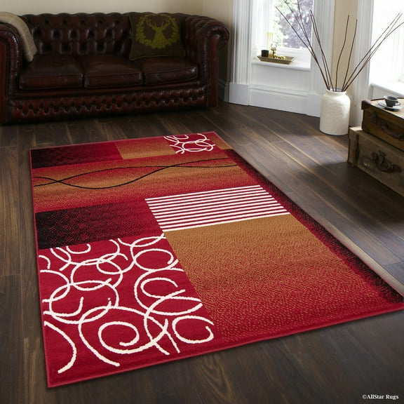Allstar Red Area Rug. Contemporary. Abstract. Traditional. Geometric. Formal. Shapes. Squares (7' 7" x 10' 6")