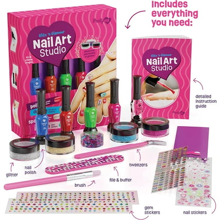 Pretty Me Nail Art Studio for Girls - Nail Polish Kit for Kids Ages 7-12 Years Old - Girl Gifts Ideas - Girls Nails Gift Set - Cool Girly Stuff - Polish, Pens, Glitter, Stickers, Gems, Filer
