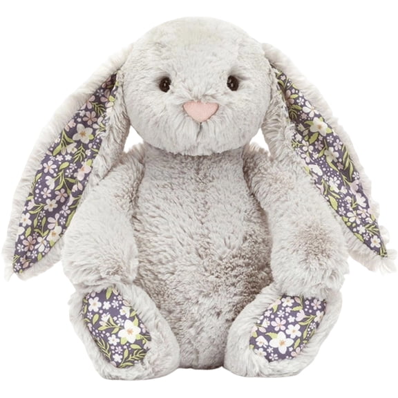 Floral Print Bunny Plush Toy, Soft Rabbit Stuffed Animal, Elegant Nursery Décor & Cozy Companion, Plush Gift for Easter, Baby Showers, Birthdays & Home Accents - 11.8 inch