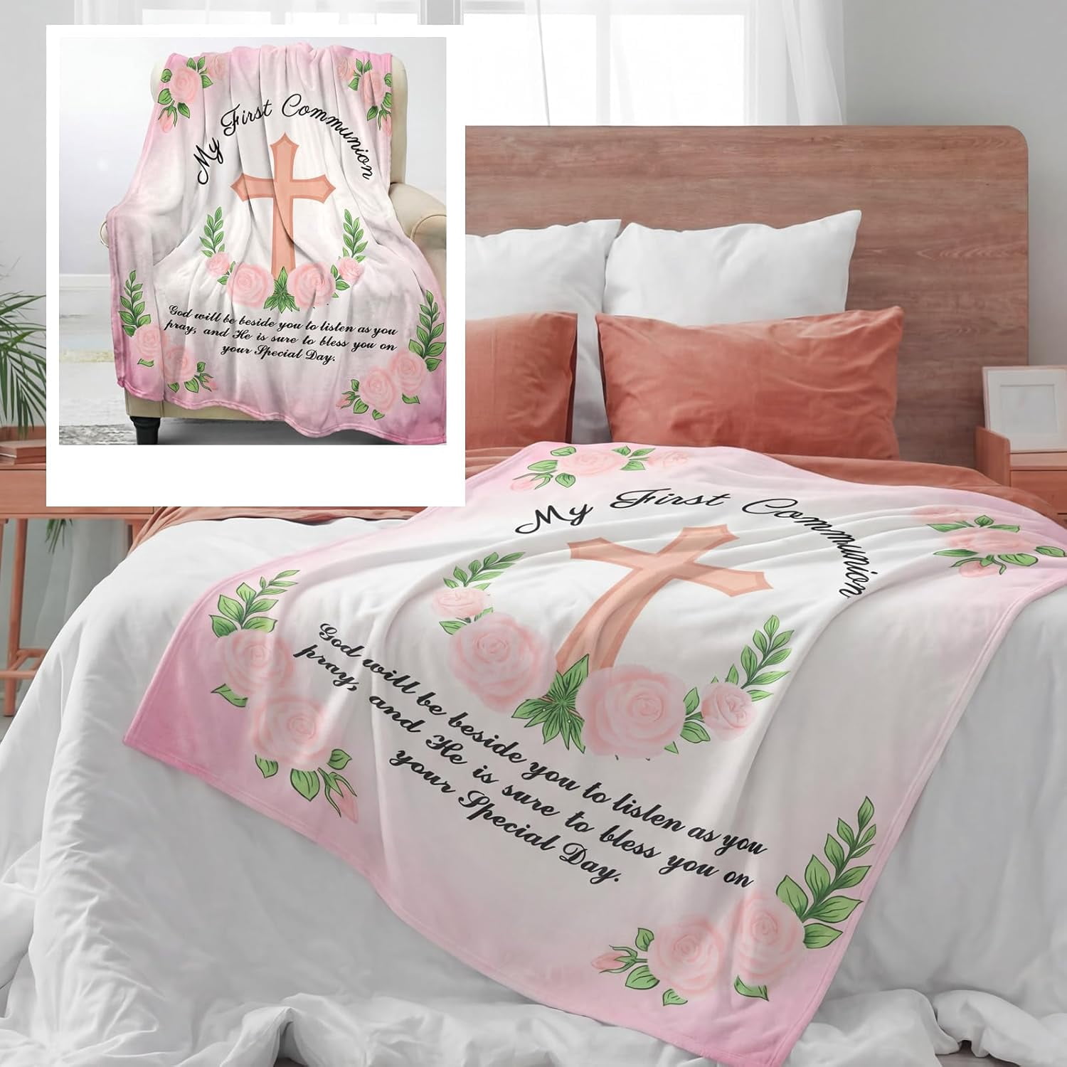 First Communion Gifts Blanket Baptism Gifts My First Communions Throw Blanket Christian Inspirational 1st Communion Gift for Women Men Christening Catholic Birthday Present