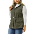 thumbnail image 2 of Women's Plus Size Utility Vest Stand Collar Cargo Pocket Drawstring Waist Sleeveless Jacket ArmyGreen 1X, 2 of 7
