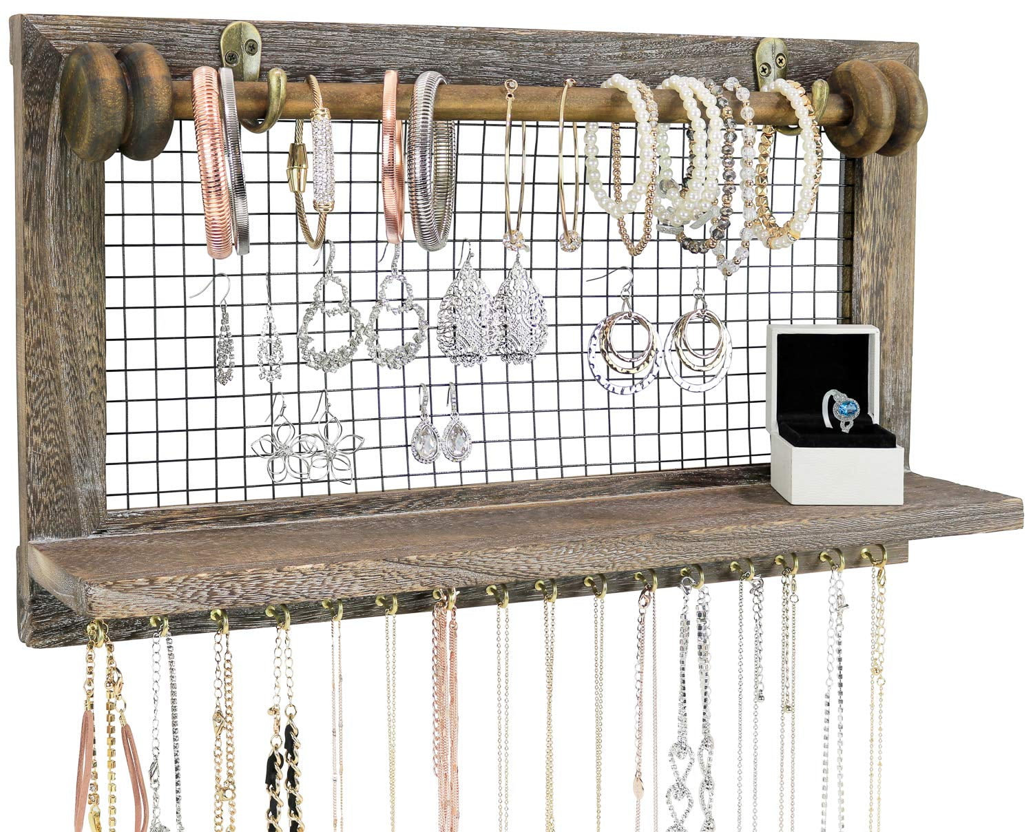 Rustic Jewelry Organizer Holder Wall Mount Wood Necklace Bracelet Display Hanger 
