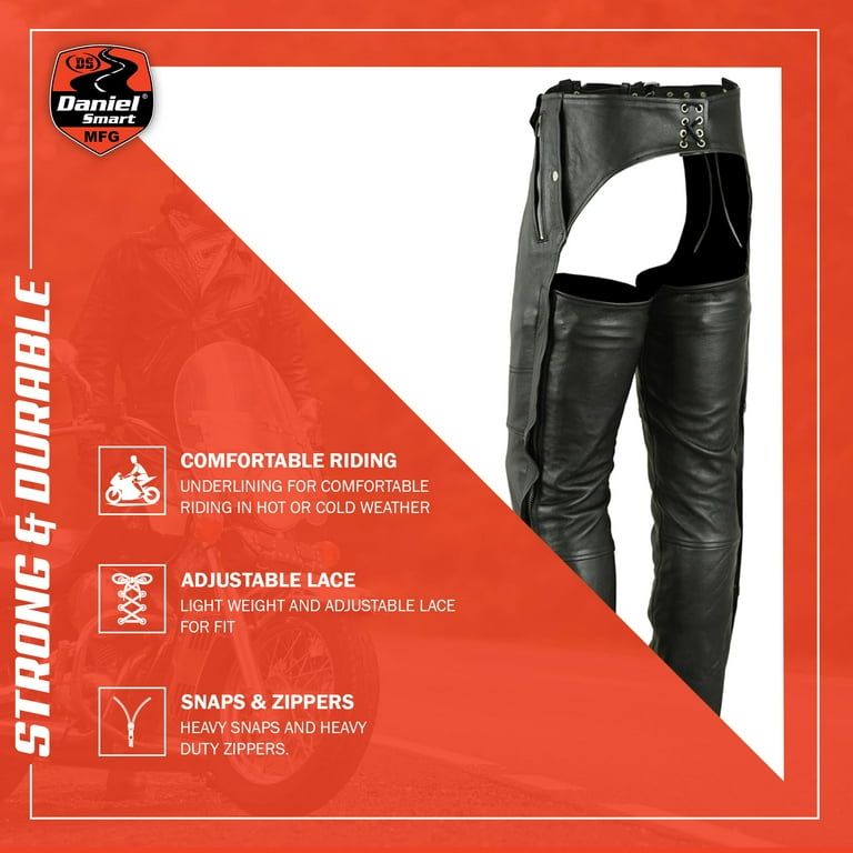 Daniel Smart Motorcycle Leather Chaps – All Season Unisex Biker