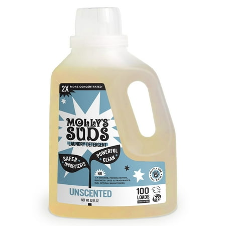 Molly s Suds Liquid Laundry Detergent | Natural Laundry Detergent Soap for Sensitive Skin | 2x Concentrated  High Efficiency (HE) | Unscented - 100 Loads