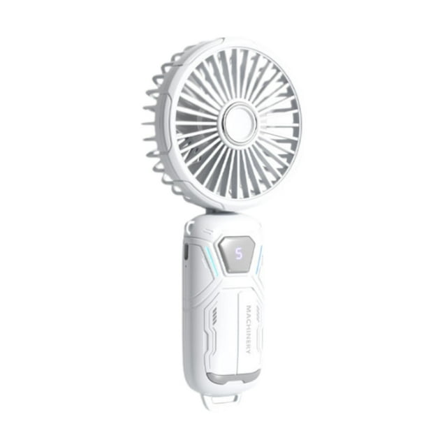 Ventilador portátil de mano con pantalla digital, ligero, recargable, 5 velocidades, pequeño Blanco