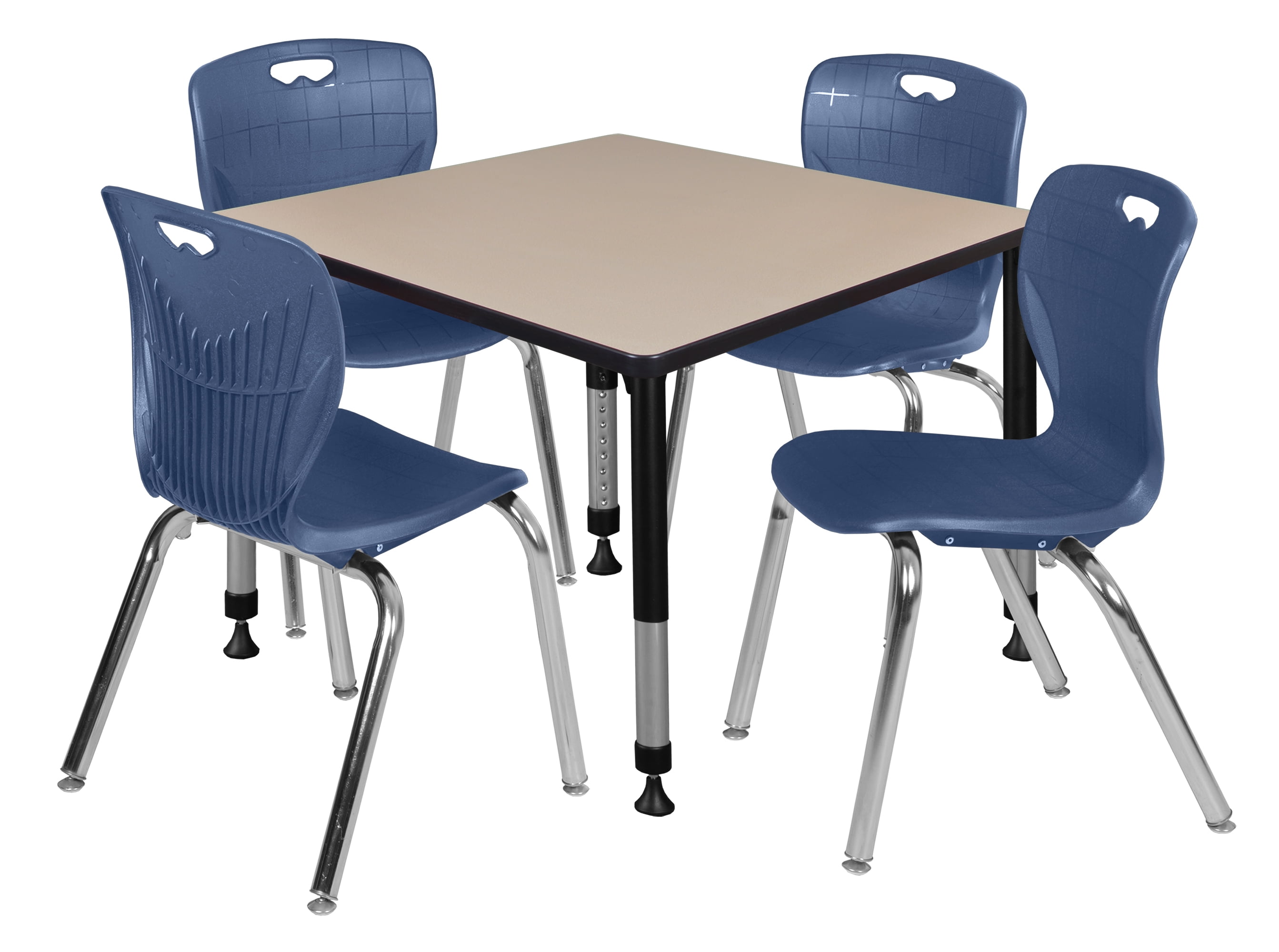 Kee 42" Square Height Adjustable Classroom Table Beige & 4 Andy 18in