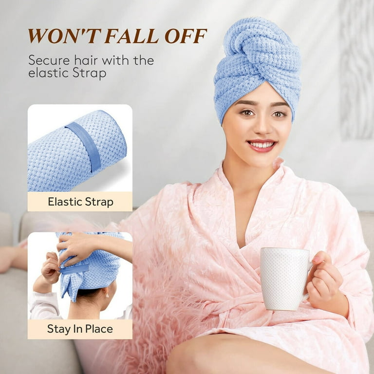 Larger Microfiber Hair Towel Wrap for Women Soft Hair Drying Towel with Elastic Band Fast Drying Hair Turbans for Wet Curly Long Hair 2 Pack Walmart