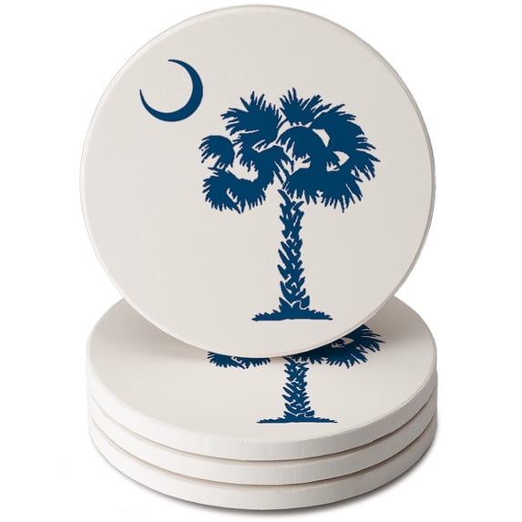 CounterArt "Blue Palmetto" Round Single Image Absorbent Stone Coaster 4 Pack