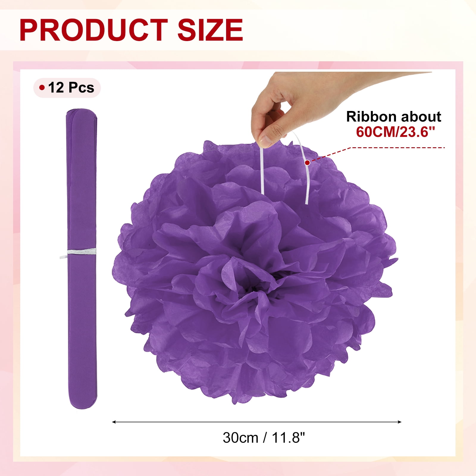 12inch Tissue Paper Pom Poms, 12PCS Pom Poms Paper Flowers Ball Tissue Paper Flowers for Wedding Bridal Shower Birthday Bachelorette Party Backdrop Decoration, Dark Purple