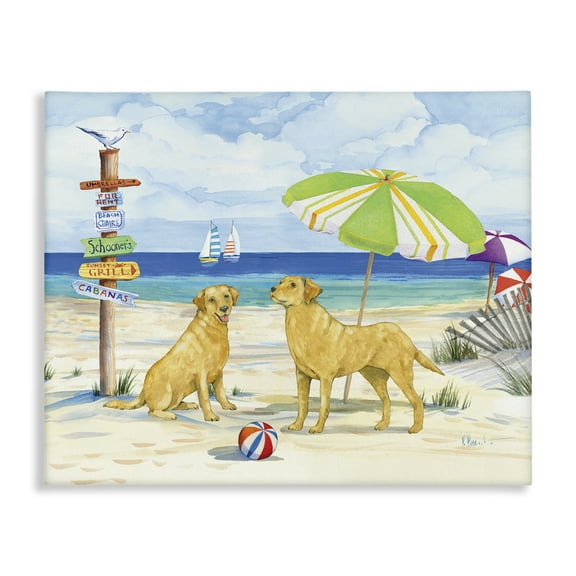 Stupell Industries Dog Beach Day Animals & Insects Painting Gallery Wrapped Canvas Art Print Wall Art, 20 x 16