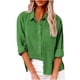 thumbnail image 1 of Umfun - Camisa de botones para mujer, estilo informal, elegante, para el trabajo, blusa de manga larga, cuello en V liso, solapa, blusa holgada, manga larga, túnica de trabajo con bolsillo, verde, XL, 1 of 5