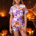 thumbnail image 2 of NIEWTR Halloween Short Sleeve Pajamas Set For Kids Girls Pumpkin Ghost Print Collared Tops and Shorts Pjs Set Breathable Relax Fit Kids Halloween 2 Pieces Nightwear, 2 of 5