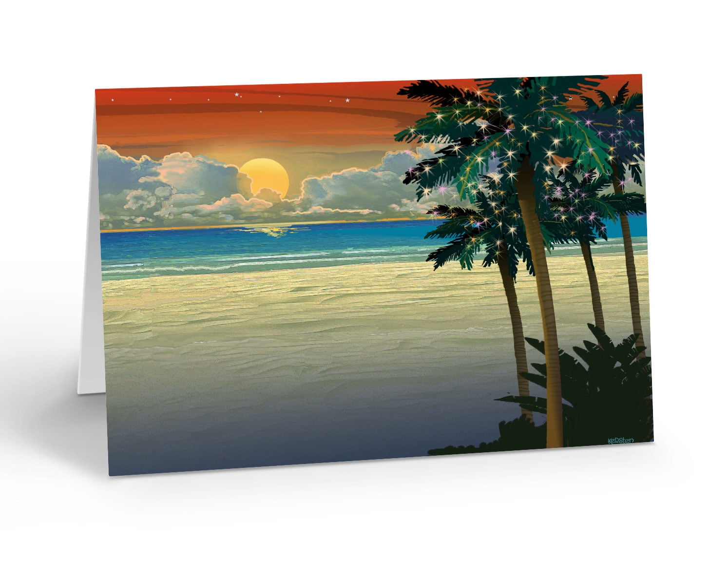 Palm Tree Tropical Sunset Christmas Card - 5&quot; x 7&quot; Christmas Card - 18 Cards &amp; 19 White