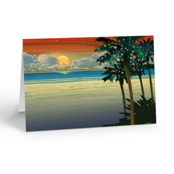 Palm Tree Tropical Sunset Christmas Card - 5" x 7" Christmas Card - 18 Cards & 1