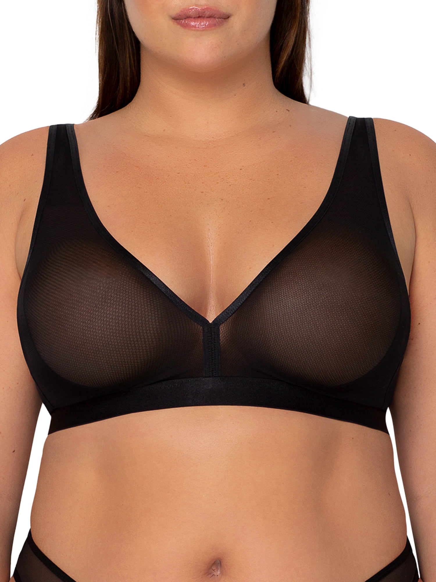 Smart & Sexy Women's Sheer Mesh Plunge Bralette and Matching 2 Pack High Leg Brief Panty Set, SA1518