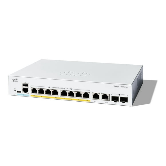 Cisco Catalyst 1300-8FP-2G - Switch - L3 - managed - 8 x 10/100/1000 (PoE+) + 2 x combo Gigabit SFP/RJ-45 - rack-mountable - PoE+ (120 W)