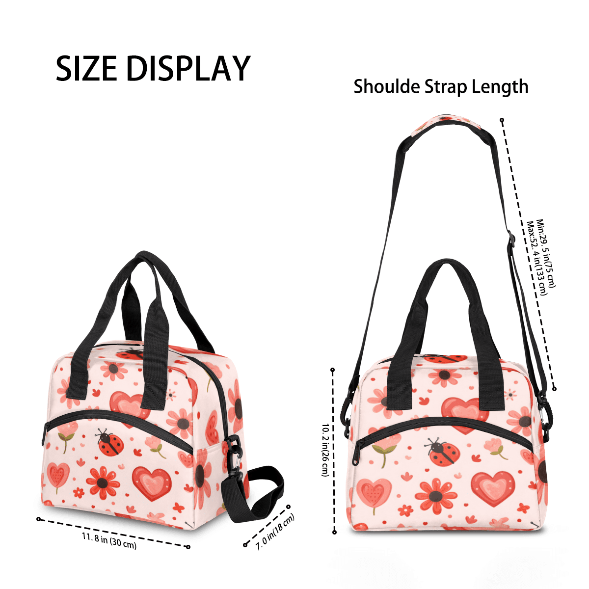Herdesigns Cute Ladybugs Insulated Lunch Bag for Women Men Adults Large Reusable Lunch Box Flower Ladybugs Leakproof Cooler Tote Bags with Adjustable Shoulder Strap