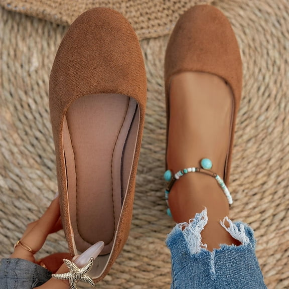 Viluyesy Flats for Womens, Slip-On Shallow Comfort Round Toe Casual Dress Ballet Shoes Brown US6