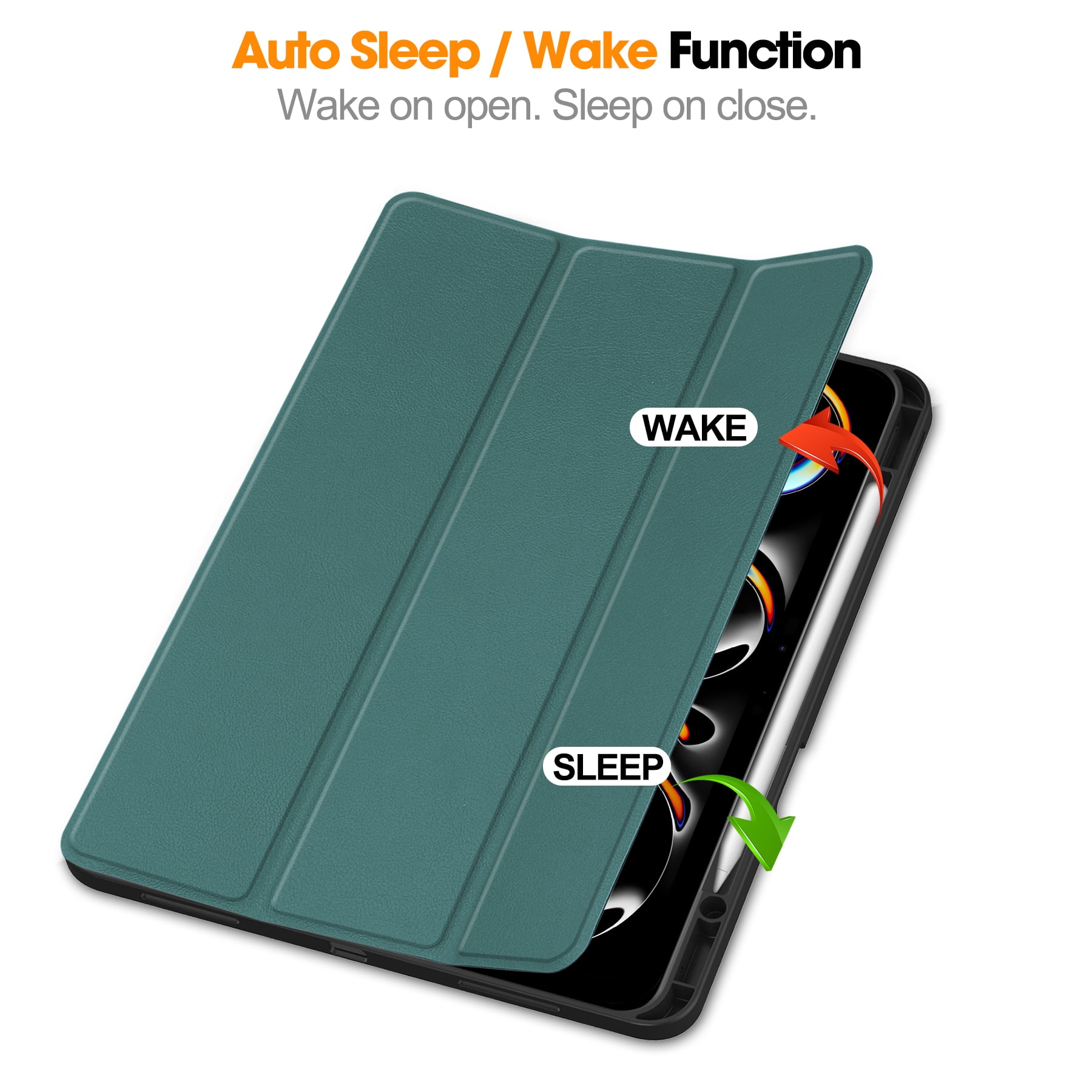 Dteck for iPad Pro 13 Inch 2024 Case with Pencil Holder, Slim Trifold Stand Case for iPad Pro 13" (M4) 2024,Deep Green