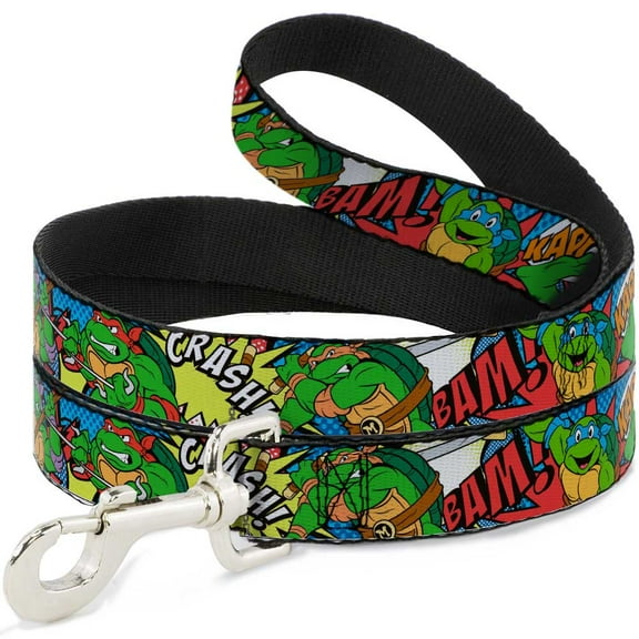 Nickelodeon Pet Leash, Dog Leash, Ninja Turtles Action Poses Action Bubbles Dots Blues, 4 Feet Long 0.5 Inch Wide