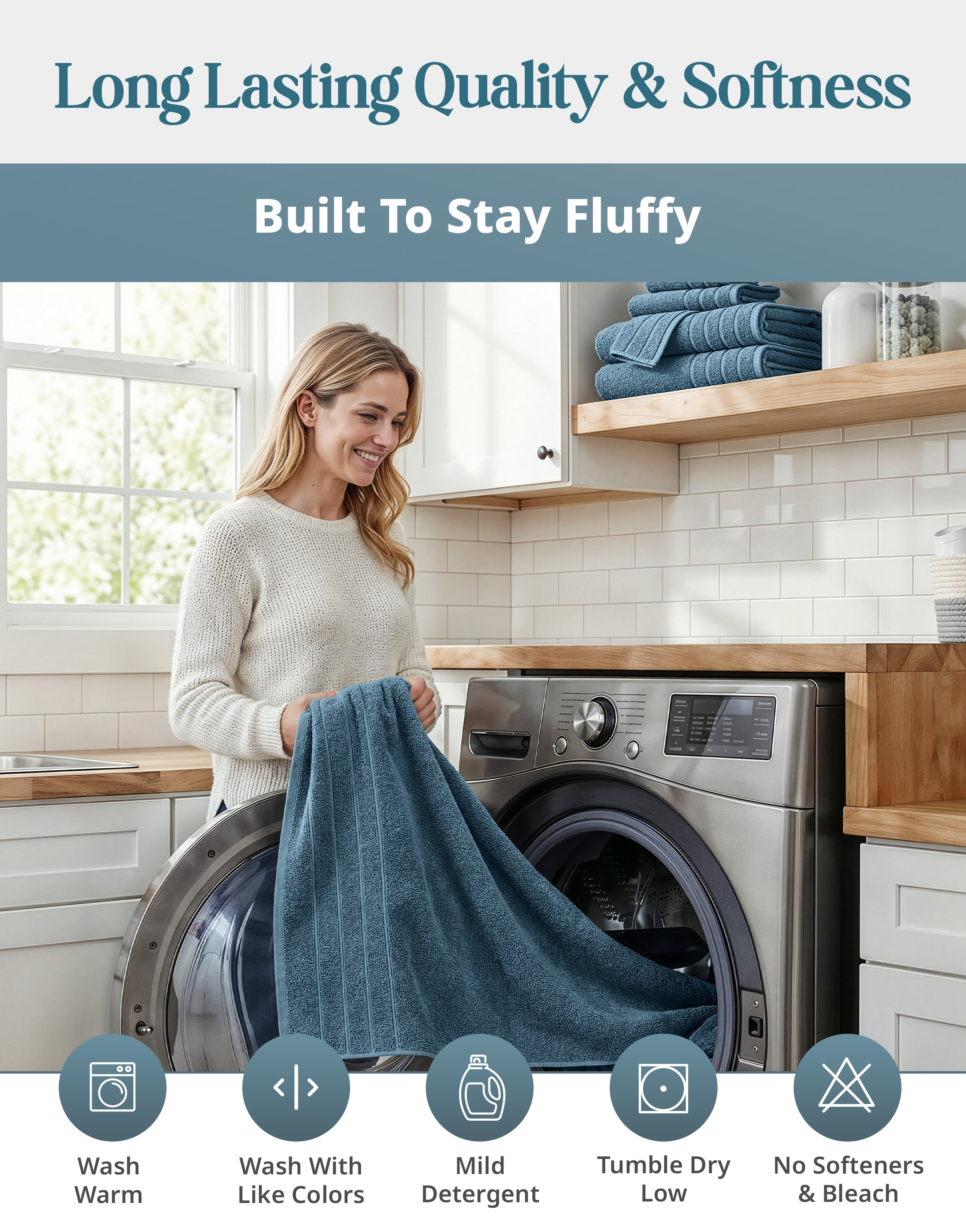 Casa Platino 4-Pack Large Bath Towels for Bathroom – Soft, Highly Absorbent & Quick-Dry, Ring Spun Cotton Towels for Home & Spa - Steel Blue