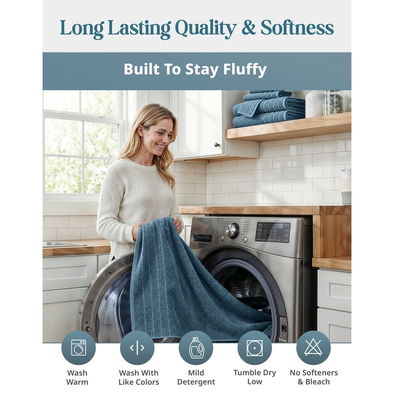 Casa Platino 8-Piece Bath Towel Set, Steel Blue photo 3