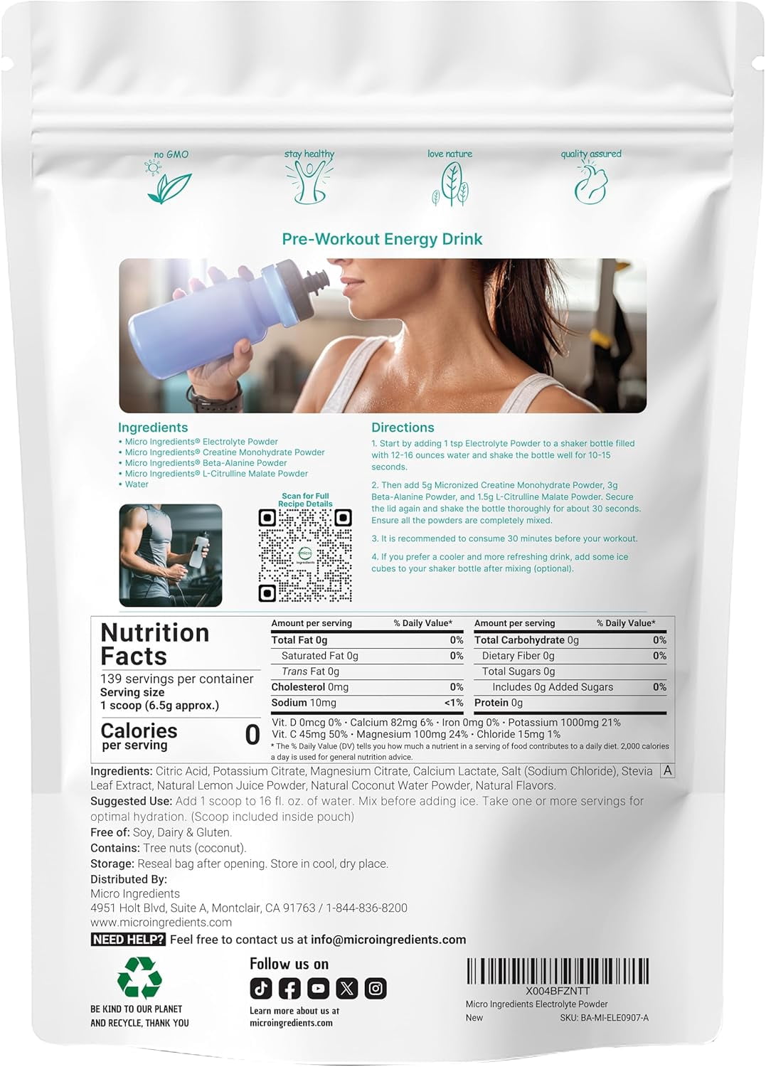 Micro Ingredients  High Potassium Electrolyte Powder, 2 lbs (139 Servings) | Lemon Raspberry Flavor |  1,000mg Potassium + Coconut Water & Real Lemon Juice