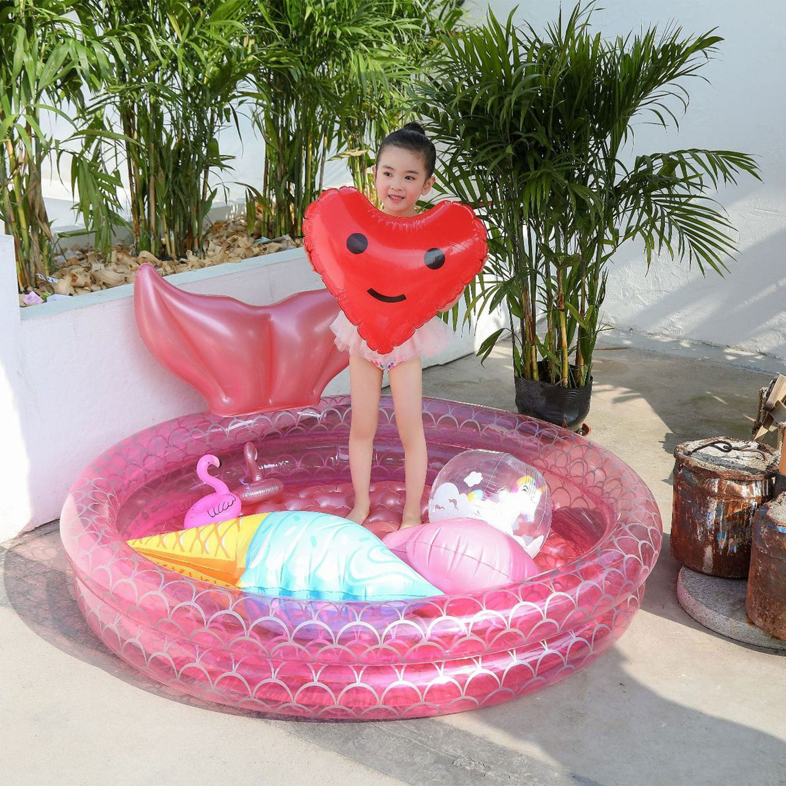 RUIG Inflatable Backyard Kiddie Mermaid Pools, Garden Round Swimming Pool for Kids, Kiddie Paddling Pool Indoor&Outdoor Baby Ball Pit Pool,Portable Inflatable Child/Children Little Pump Pool