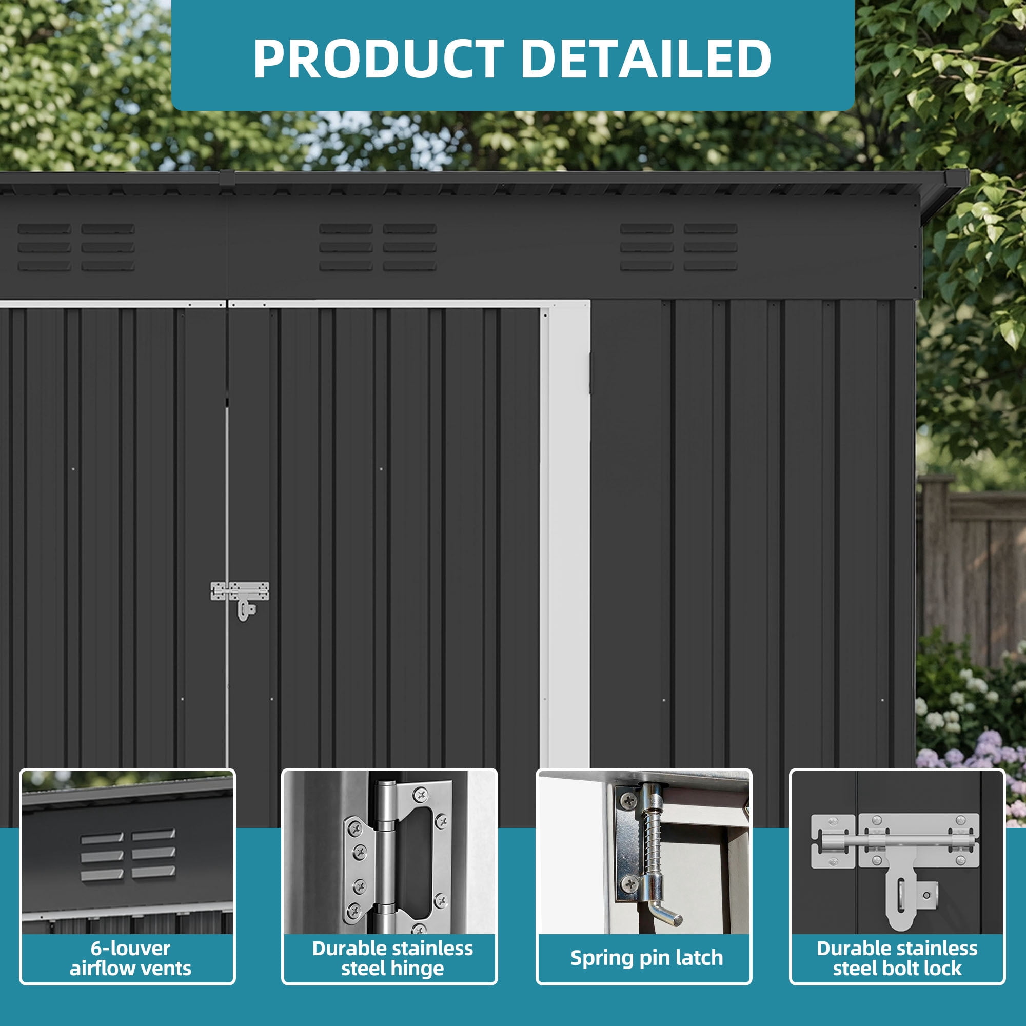 Uforic Oversized Outdoor Storage Shed with Window, Built-in Ventilation, Lockable Doors & Sloped Roof, Weather Resistant Steel Garden Tool Shed for Patio Lawn Backyard, Gray