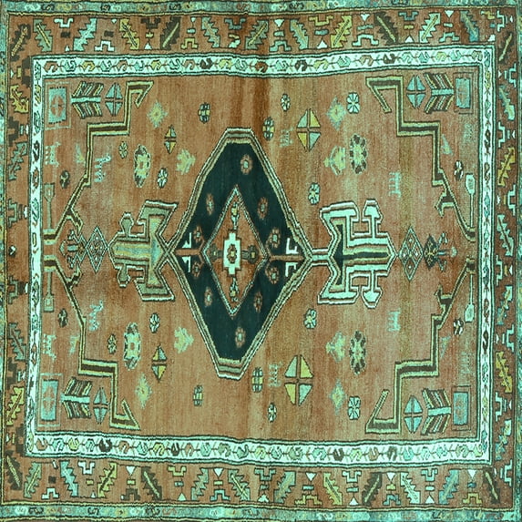 Ahgly Company Machine Washable Indoor Square Persian Turquoise Blue Traditional Area Rugs, 4' Square