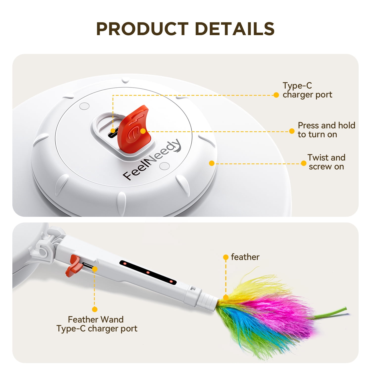 FeelNeedy 2 in 1 Interactive Cat Toys for Indoor Cats, Automatic Rechargeable Hide and Seek Cat Toy with Moving Concealed Feathers and Red Dot for Cats and Kittens Self Playing