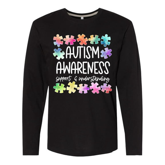 Inktastic Autism Awareness Support and Understanding Puzzle Pieces Long Sleeve T-Shirt