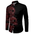 thumbnail image 2 of Mens Halloween Shirt Casual Party Skeleton Printed Long Sleeve Button Down Lapel Tops Fall Winter Comfortable Loose Shirts for Men Red XXL, 2 of 5