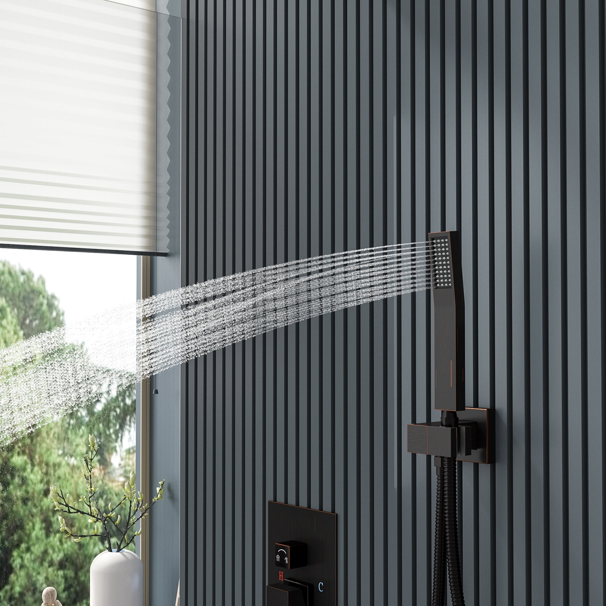 Logmey 10" Wall Mounted Pressure Balancing Dual Shower Rain Shower System with Rough-in Valve and Trim Kit, Oil Rubbed Bronze Stainless Steel Shower Head