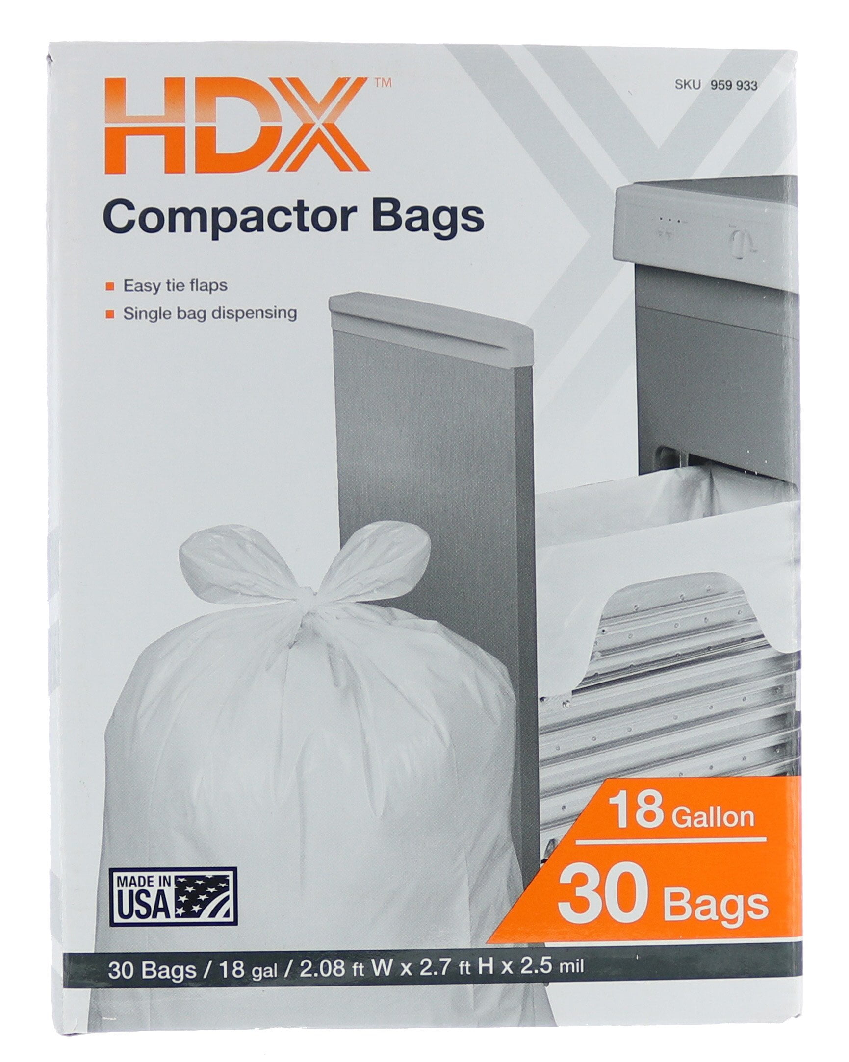 HDX 959933 18 Gallon 2.5 Mil Trash Compactor Bags w/ Tie 