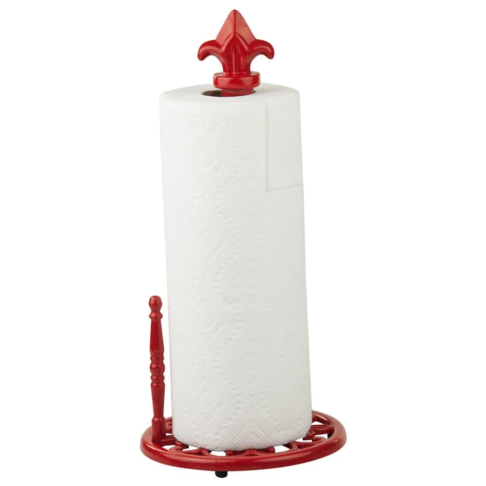 Home Basics Red Cast Iron Fleur De Lis Countertop Paper Towel Holder